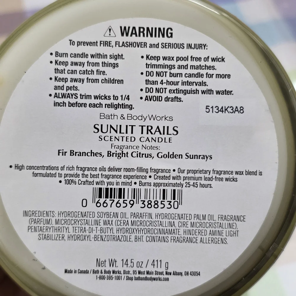 Bath & Body Works Sunlit Trails Soy Wax 3-Wick Candle NEW RARE / Safe Shipping